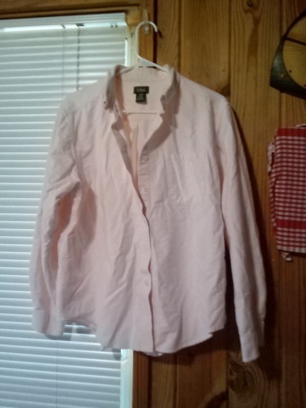 LL Bean Women’s L Cotton Light Pink Button Up Blouse Long Sleeve